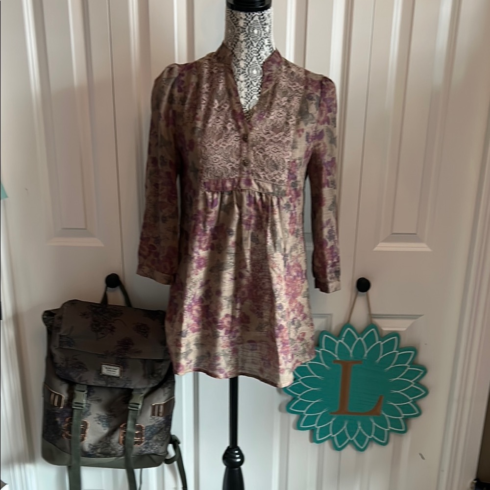 Floral Lace Blouse - Purple and Cream